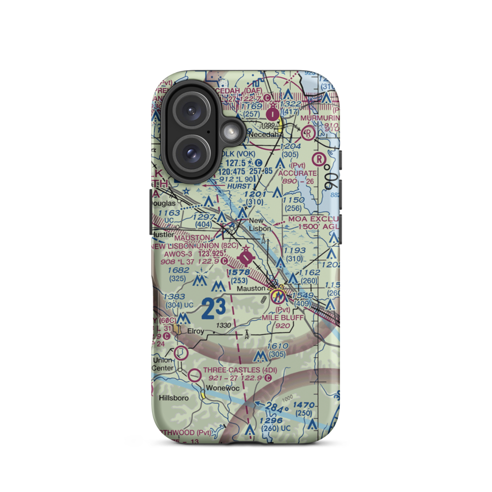 Mauston New Lisbon Union Airport (82C) VFR Sectional  Tough iPhone Case iPhone 16 model shown