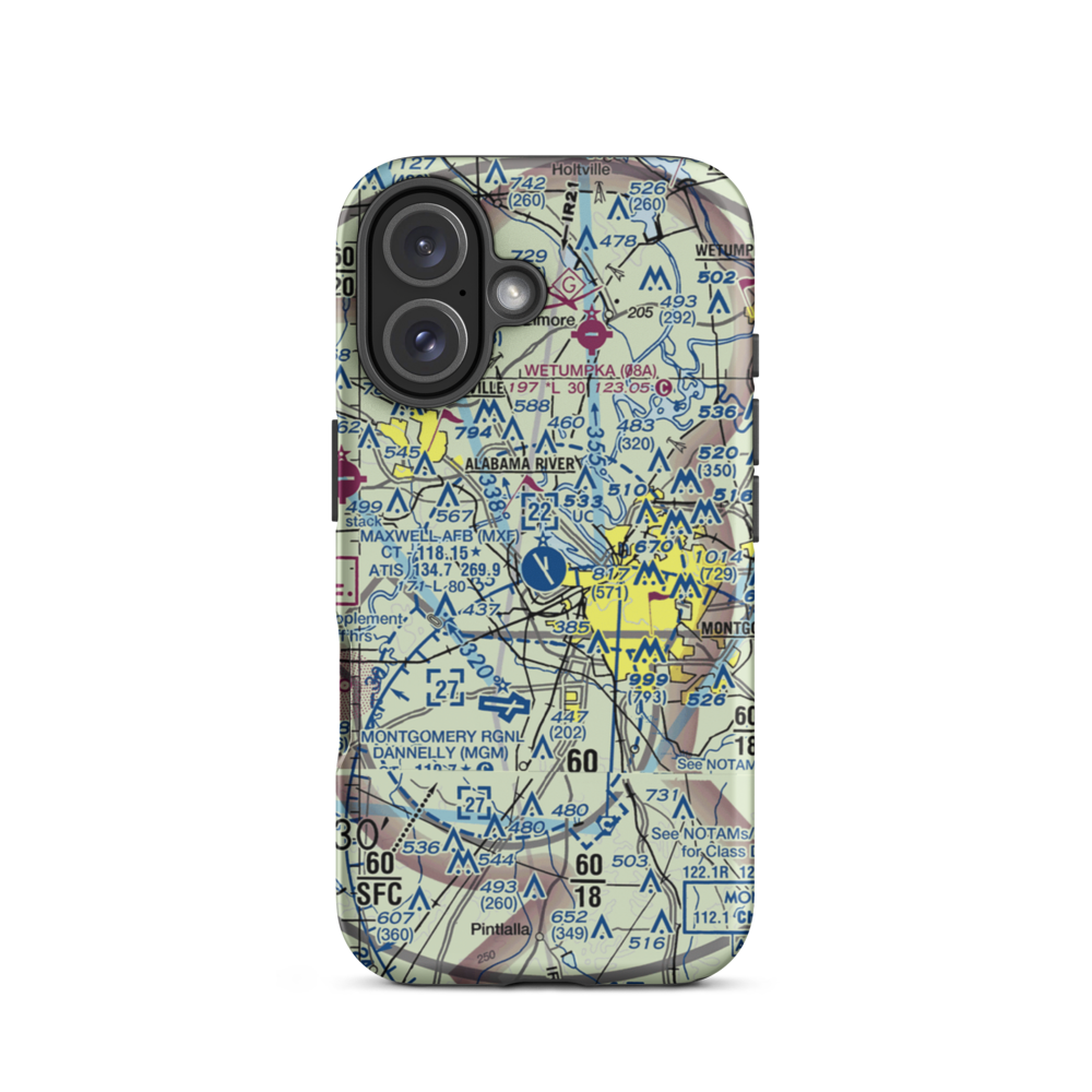 Maxwell Air Force Base (MXF) VFR Sectional  Tough iPhone Case iPhone 16 model shown