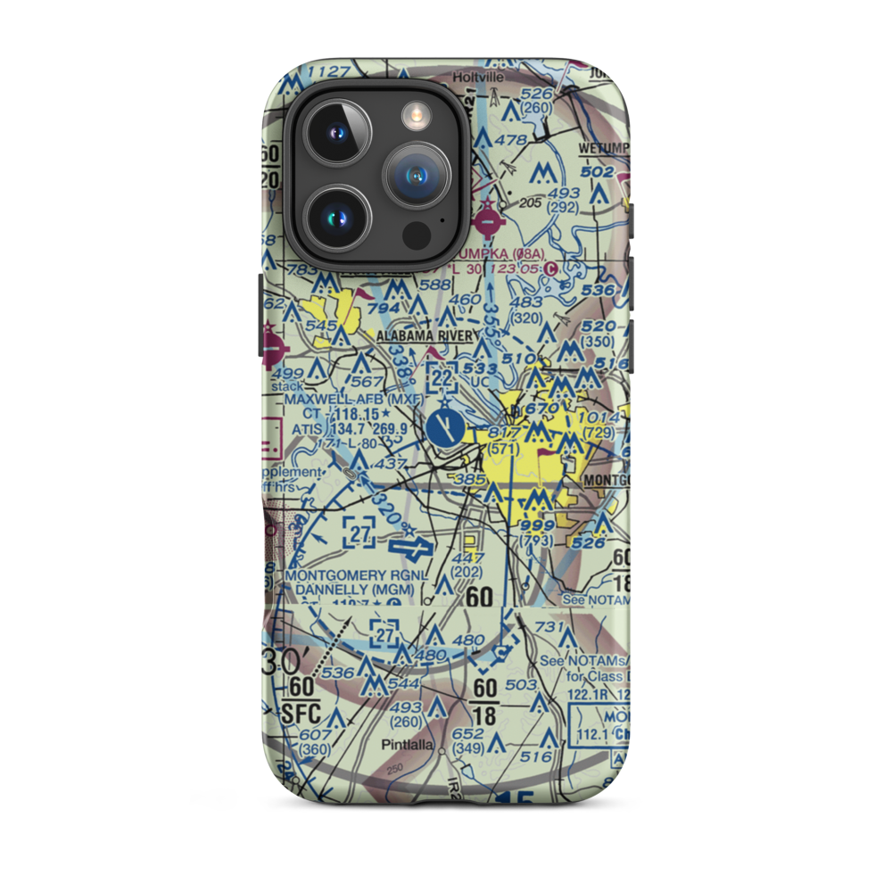 Maxwell Air Force Base (MXF) VFR Sectional  Tough iPhone Case iPhone 16 Pro Max model shown