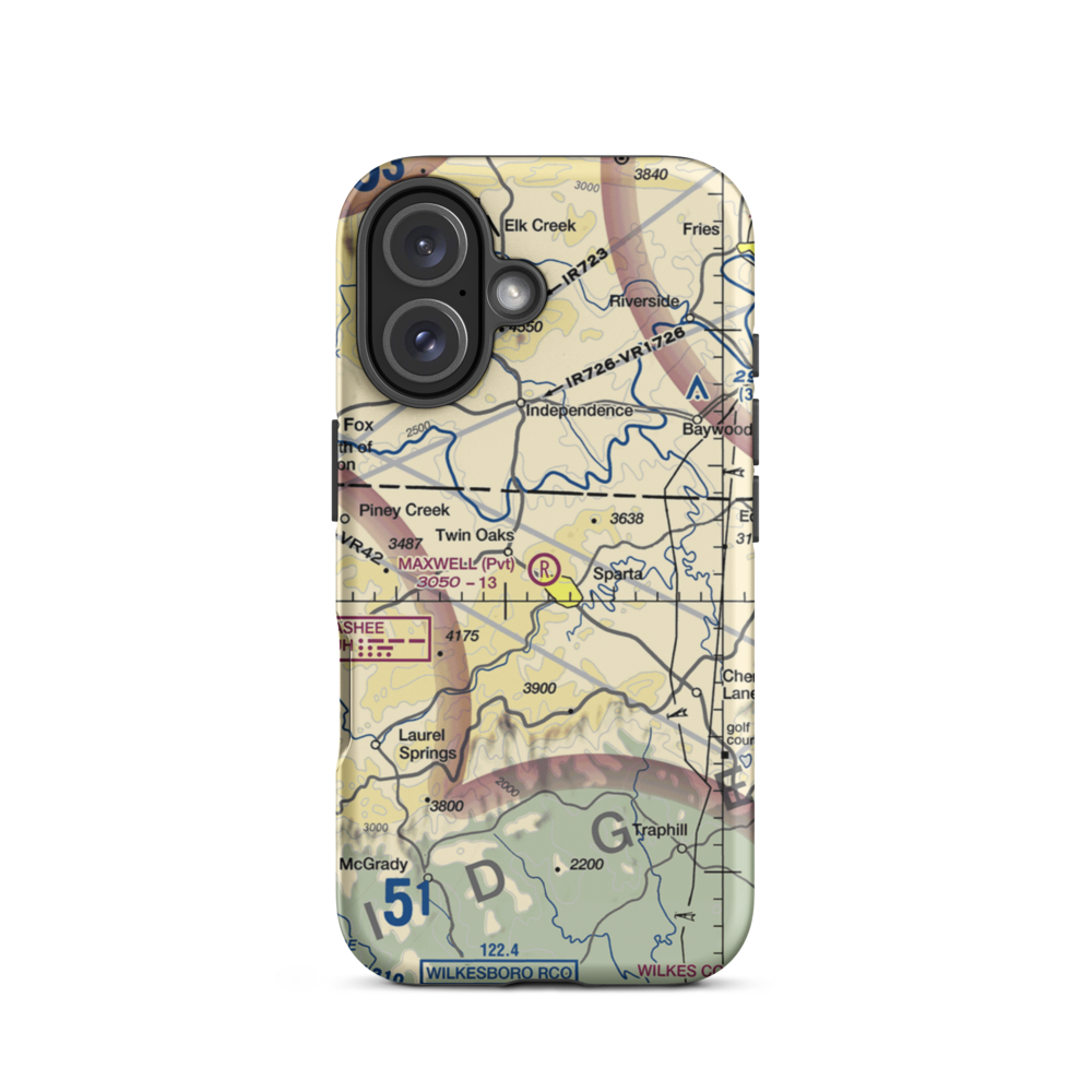 Maxwell Airport (3NC7) VFR Sectional  Tough iPhone Case iPhone 16 model shown