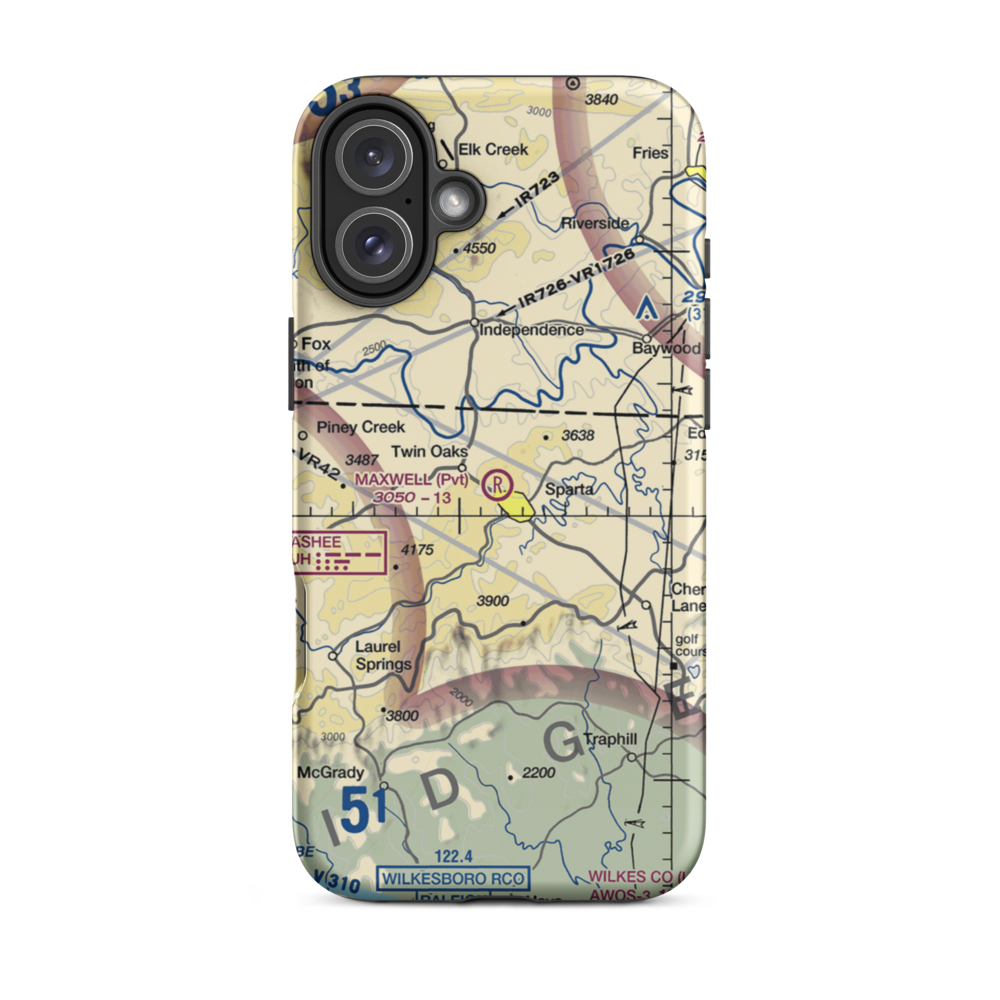 Maxwell Airport (3NC7) VFR Sectional  Tough iPhone Case iPhone 16 Plus model shown