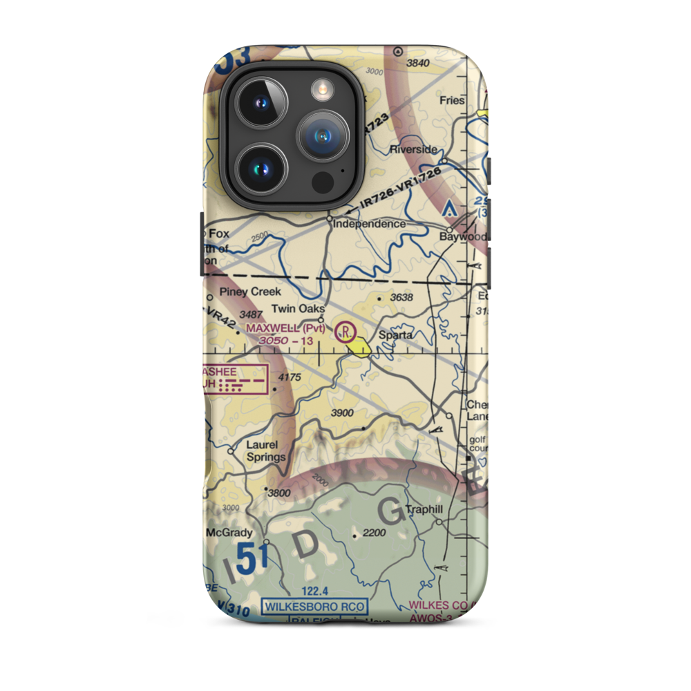 Maxwell Airport (3NC7) VFR Sectional  Tough iPhone Case iPhone 16 Pro Max model shown