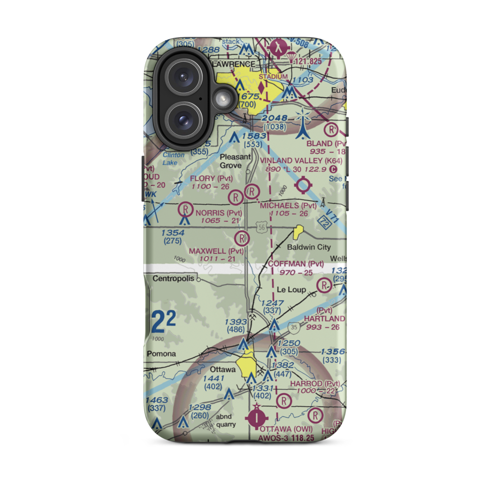 Maxwell Airport (47KS) VFR Sectional  Tough iPhone Case iPhone 16 Plus model shown