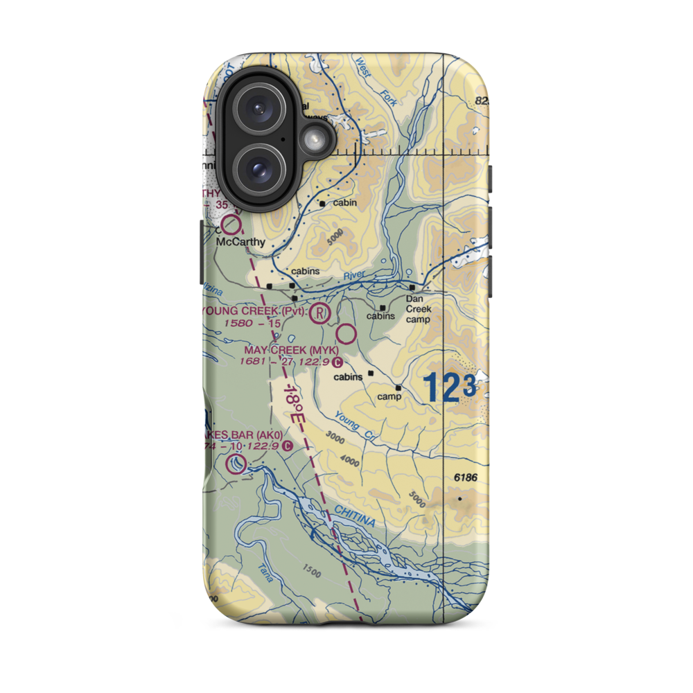 May Creek Airport (MYK) VFR Sectional  Tough iPhone Case iPhone 16 Plus model shown