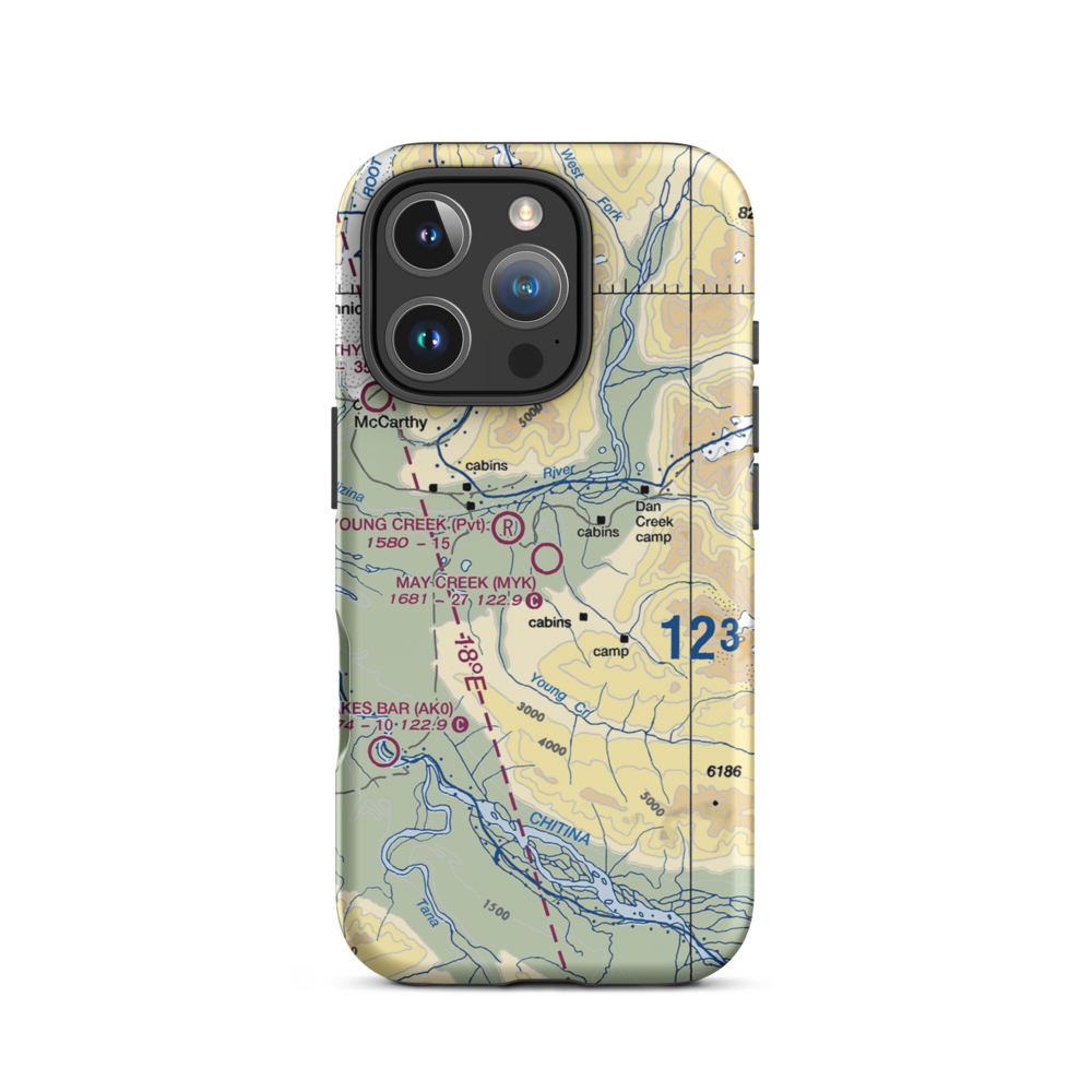 May Creek Airport (MYK) VFR Sectional  Tough iPhone Case iPhone 16 Pro model shown
