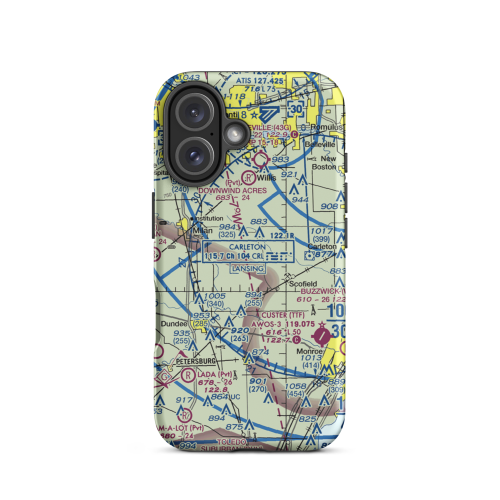 Maybee Airport (60MI) VFR Sectional  Tough iPhone Case iPhone 16 model shown