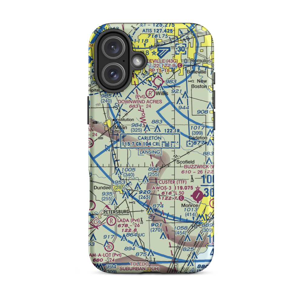 Maybee Airport (60MI) VFR Sectional  Tough iPhone Case iPhone 16 Plus model shown