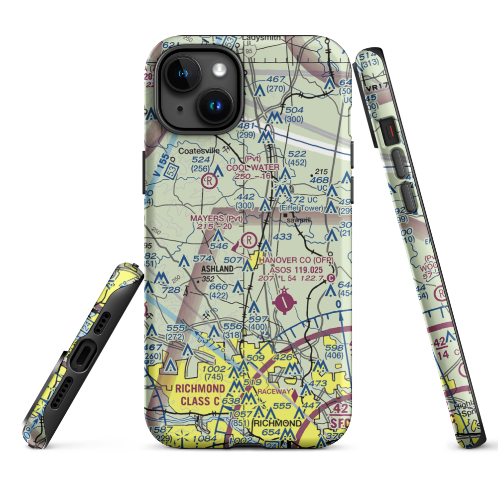 Mayers Airport (VG24) VFR Sectional  Tough iPhone Case iPhone 15 Plus model shown