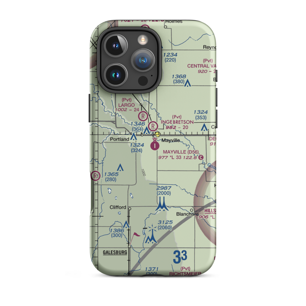 Mayville Municipal Airport (D56) VFR Sectional  Tough iPhone Case iPhone 16 Pro Max model shown