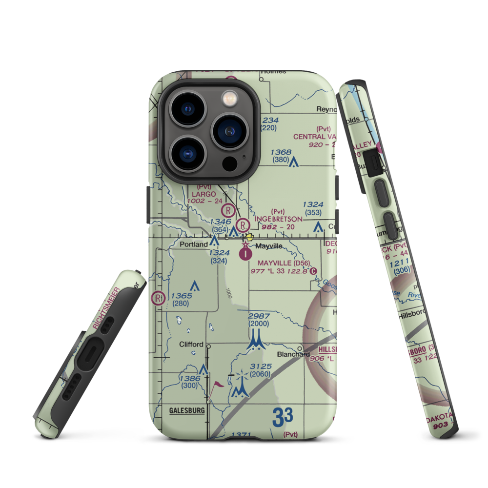 Mayville Municipal Airport (D56) VFR Sectional  Tough iPhone Case iPhone 13 Pro model shown