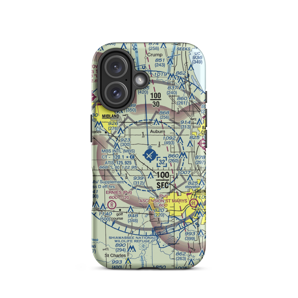 MBS International Airport (MBS) VFR Sectional  Tough iPhone Case iPhone 16 model shown