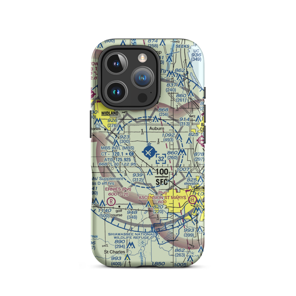 MBS International Airport (MBS) VFR Sectional  Tough iPhone Case iPhone 16 Pro model shown