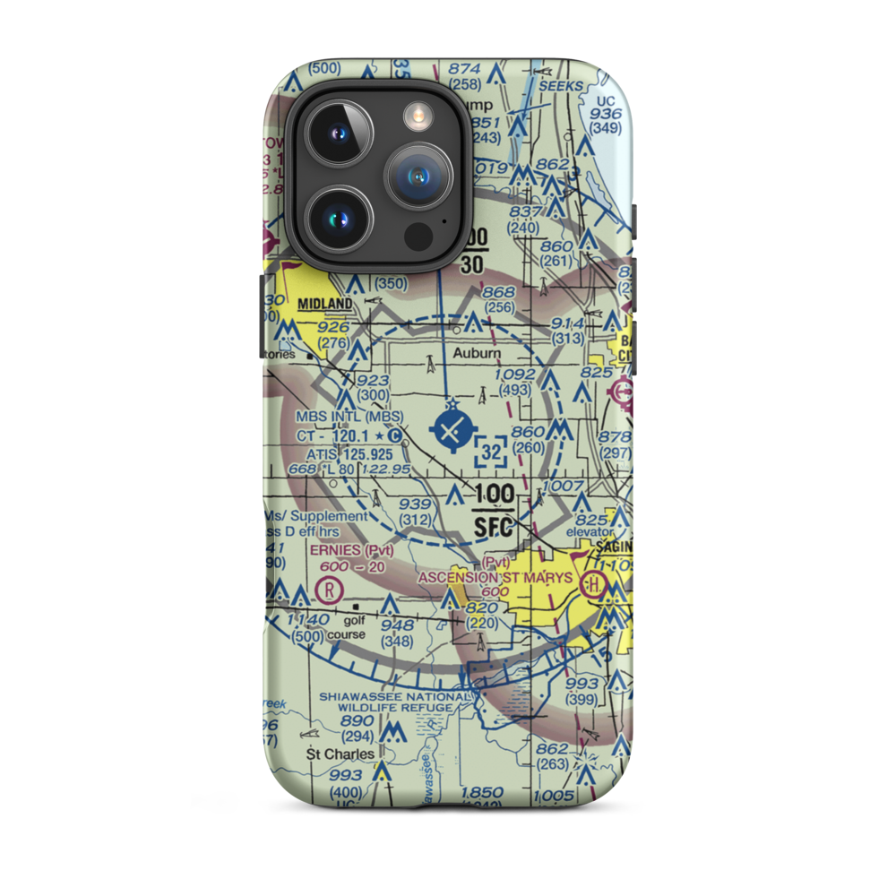 MBS International Airport (MBS) VFR Sectional  Tough iPhone Case iPhone 16 Pro Max model shown