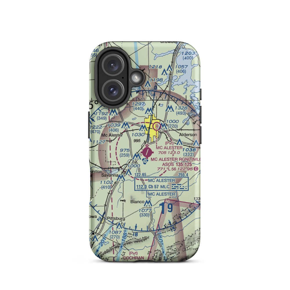 Mc Alester Regional Airport (MLC) VFR Sectional  Tough iPhone Case iPhone 16 model shown