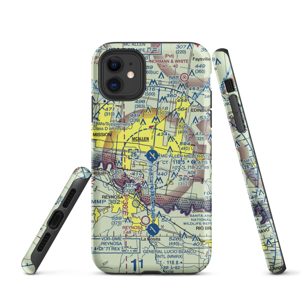Mc Allen Miller International Airport (MFE) VFR Sectional  Tough iPhone Case iPhone 11 model shown