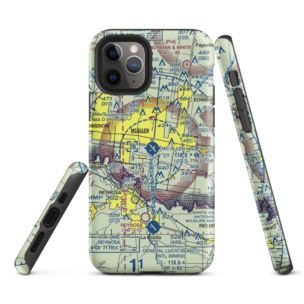 Mc Allen Miller International Airport (MFE) VFR Sectional  Tough iPhone Case iPhone 11 Pro model shown