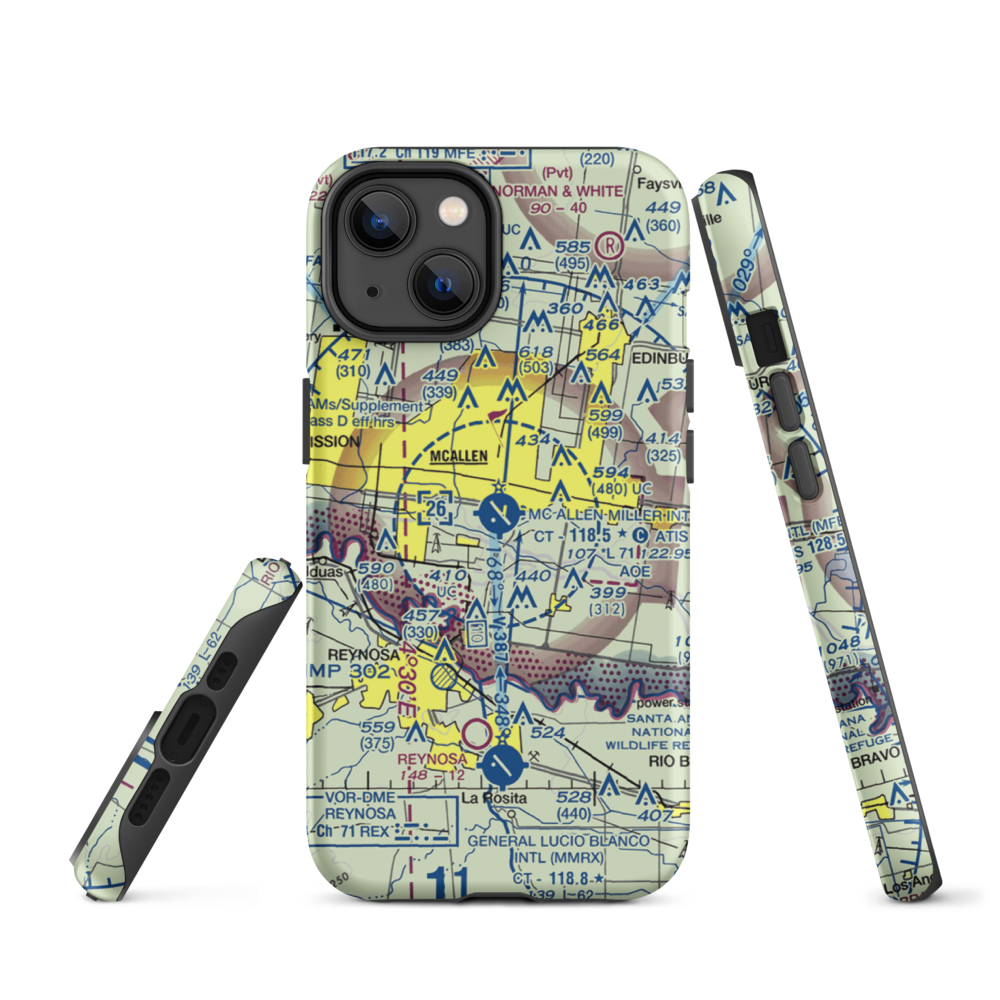 Mc Allen Miller International Airport (MFE) VFR Sectional  Tough iPhone Case iPhone 14 model shown