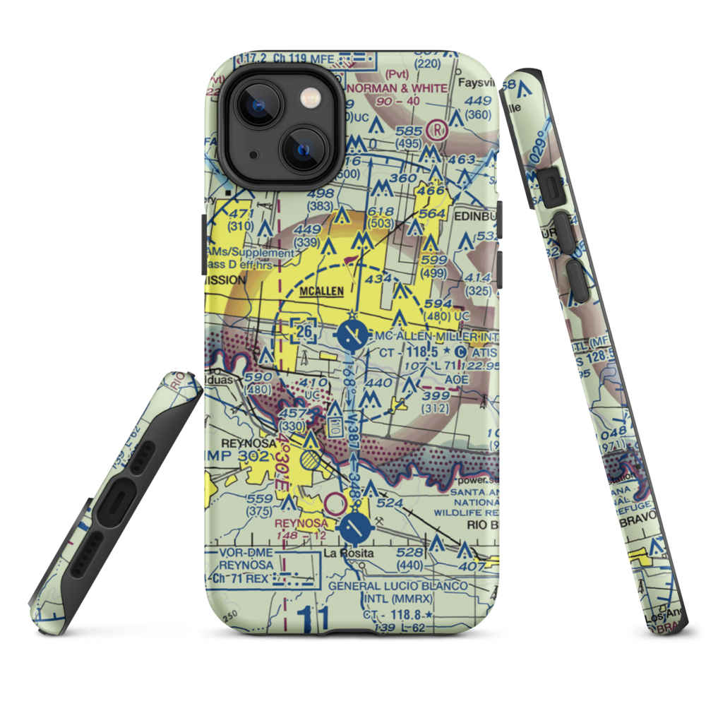 Mc Allen Miller International Airport (MFE) VFR Sectional  Tough iPhone Case iPhone 14 Plus model shown