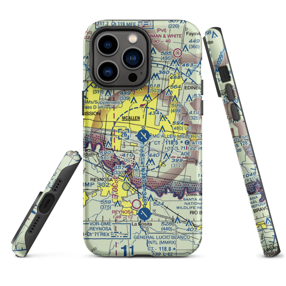 Mc Allen Miller International Airport (MFE) VFR Sectional  Tough iPhone Case iPhone 14 Pro Max model shown