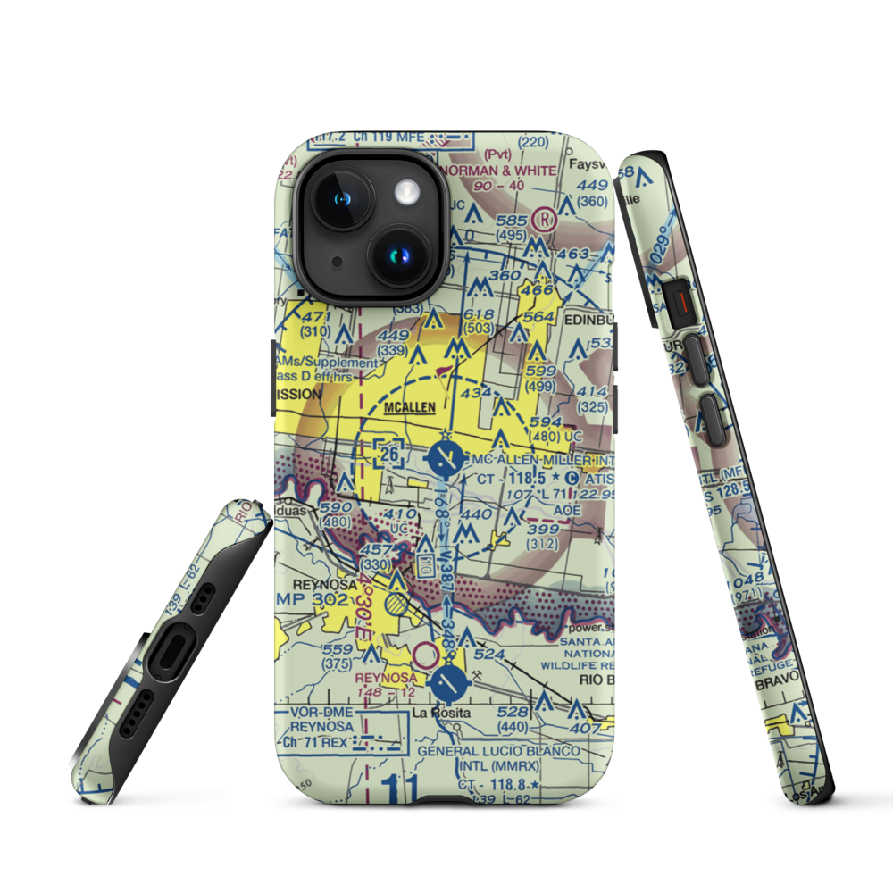 Mc Allen Miller International Airport (MFE) VFR Sectional  Tough iPhone Case iPhone 15 model shown
