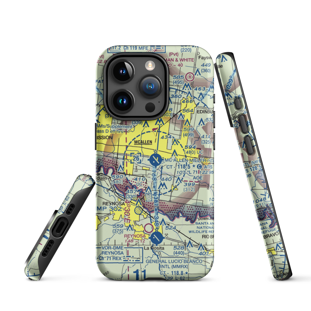 Mc Allen Miller International Airport (MFE) VFR Sectional  Tough iPhone Case iPhone 15 Pro model shown