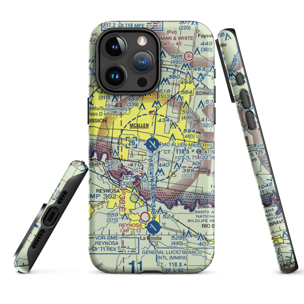 Mc Allen Miller International Airport (MFE) VFR Sectional  Tough iPhone Case iPhone 15 Pro Max model shown