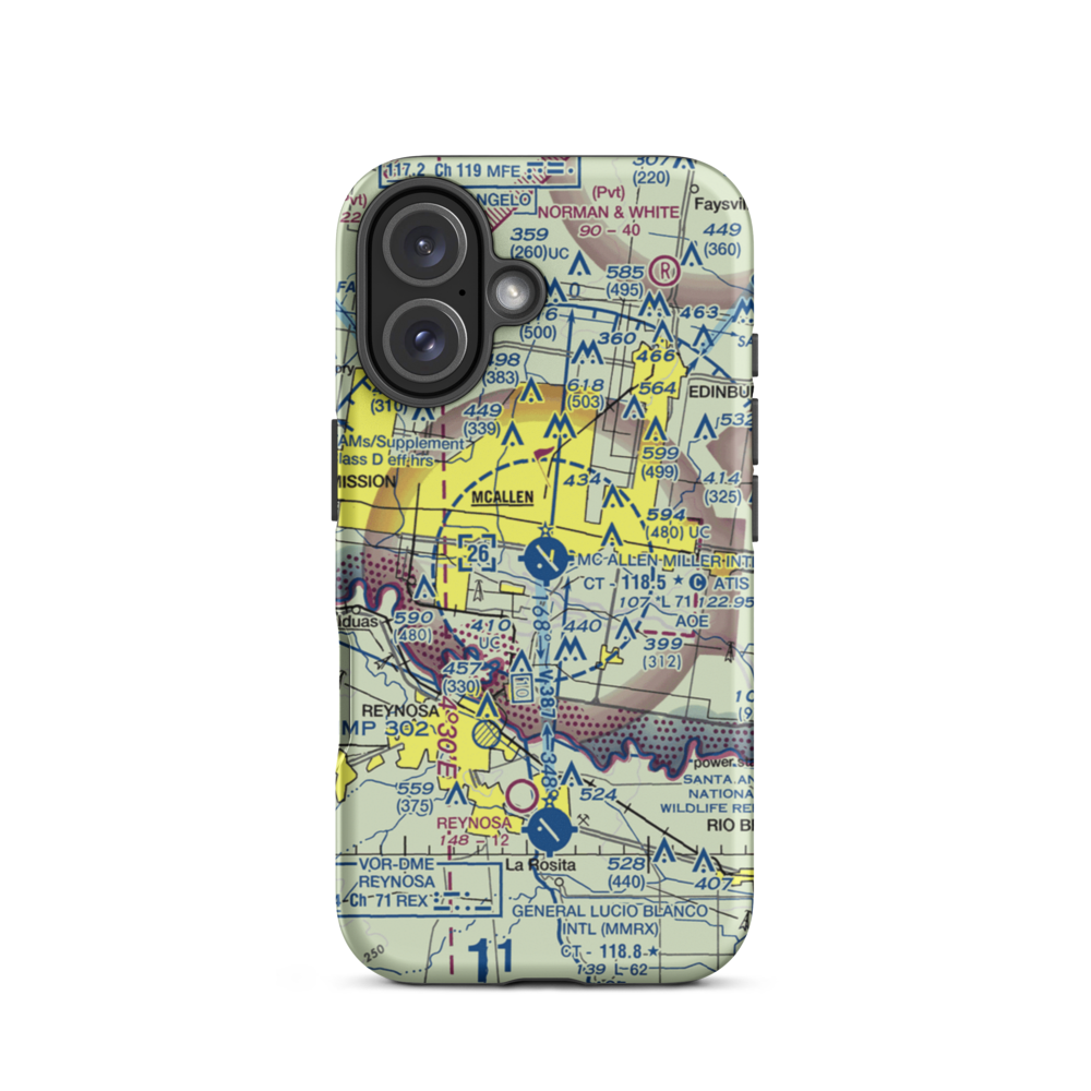 Mc Allen Miller International Airport (MFE) VFR Sectional  Tough iPhone Case iPhone 16 model shown