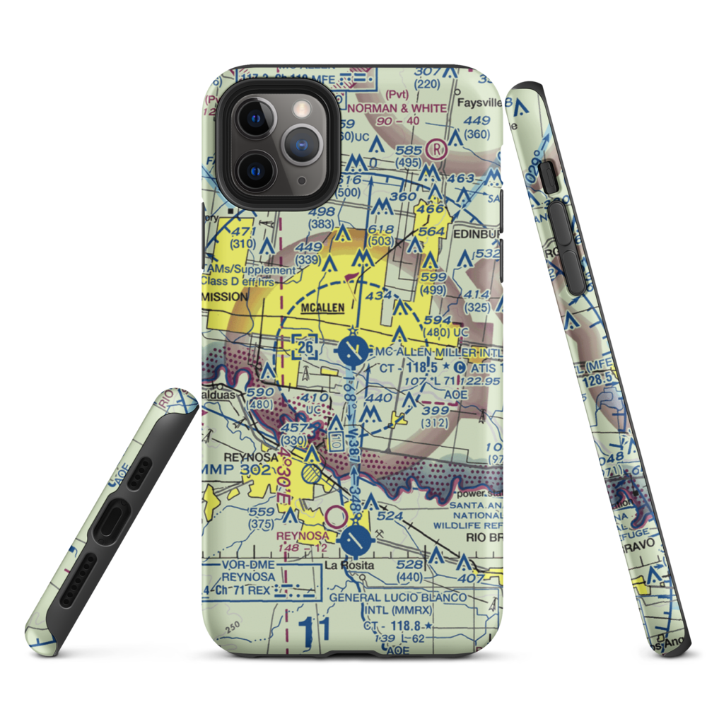 Mc Allen Miller International Airport (MFE) VFR Sectional  Tough iPhone Case iPhone 11 Pro Max model shown