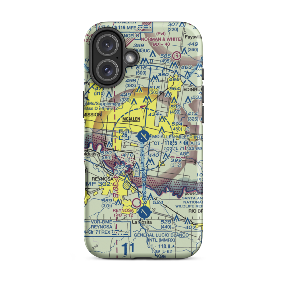 Mc Allen Miller International Airport (MFE) VFR Sectional  Tough iPhone Case iPhone 16 Plus model shown