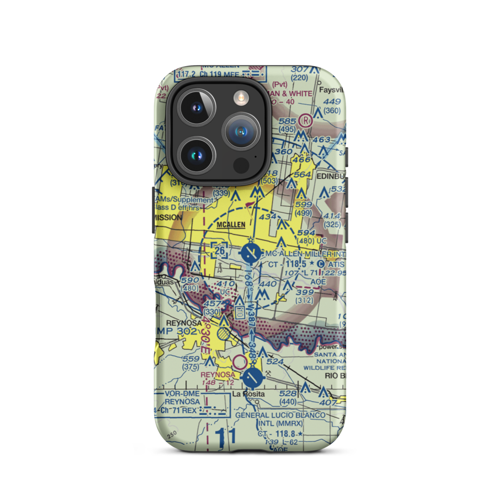 Mc Allen Miller International Airport (MFE) VFR Sectional  Tough iPhone Case iPhone 16 Pro model shown