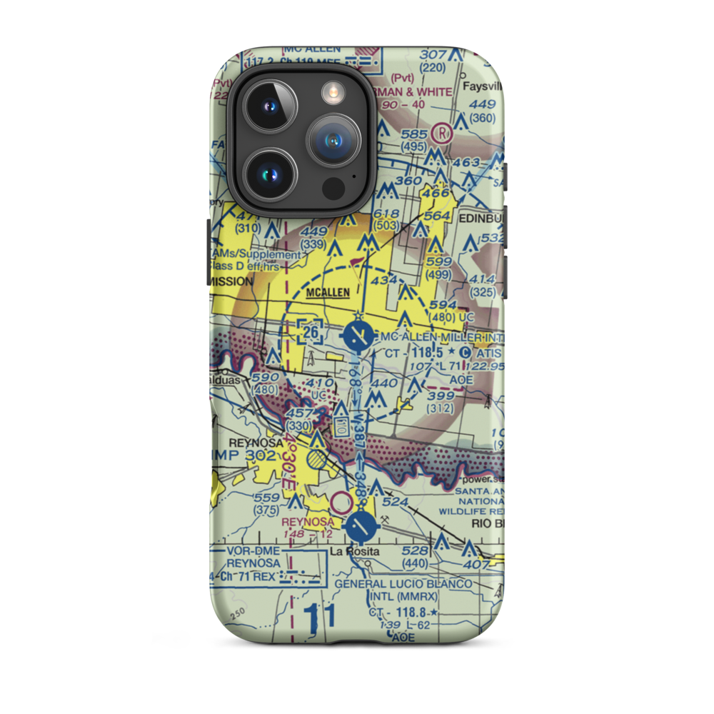 Mc Allen Miller International Airport (MFE) VFR Sectional  Tough iPhone Case iPhone 16 Pro Max model shown