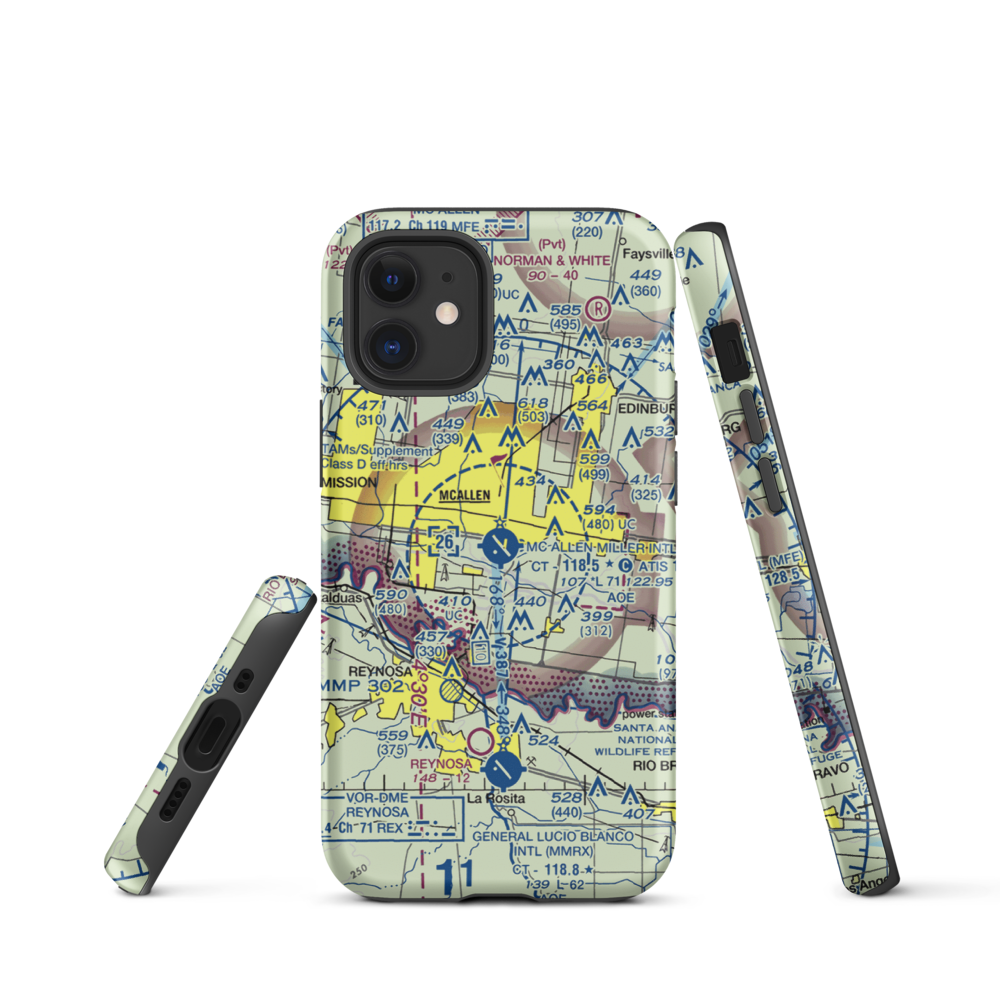 Mc Allen Miller International Airport (MFE) VFR Sectional  Tough iPhone Case iPhone 12 mini model shown