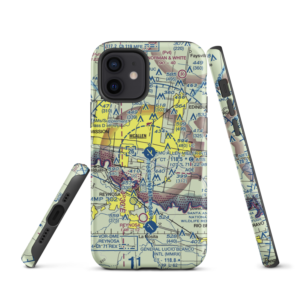 Mc Allen Miller International Airport (MFE) VFR Sectional  Tough iPhone Case iPhone 12 model shown