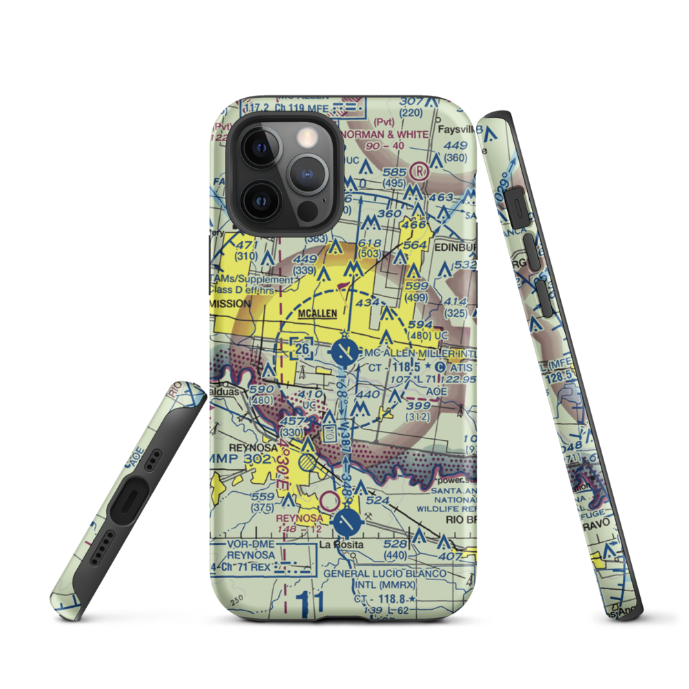 Mc Allen Miller International Airport (MFE) VFR Sectional  Tough iPhone Case iPhone 12 Pro model shown