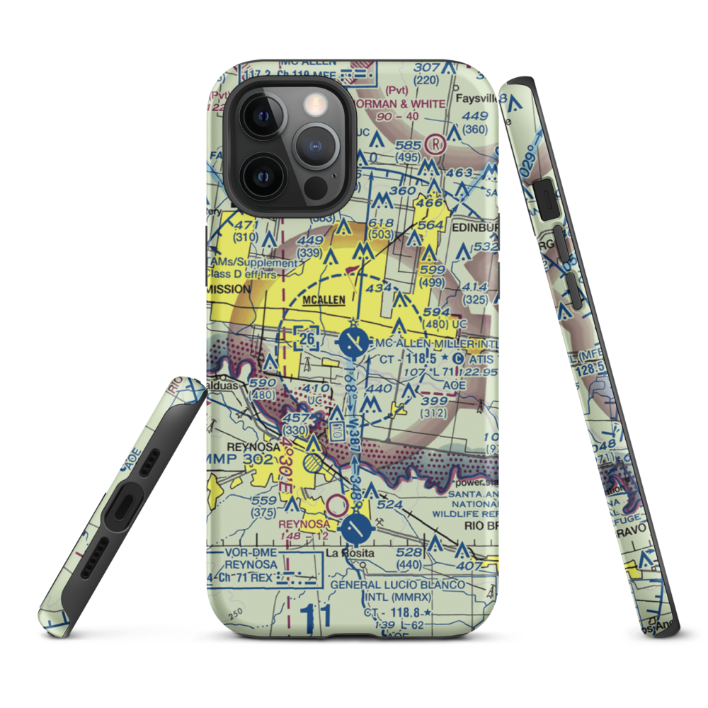 Mc Allen Miller International Airport (MFE) VFR Sectional  Tough iPhone Case iPhone 12 Pro Max model shown