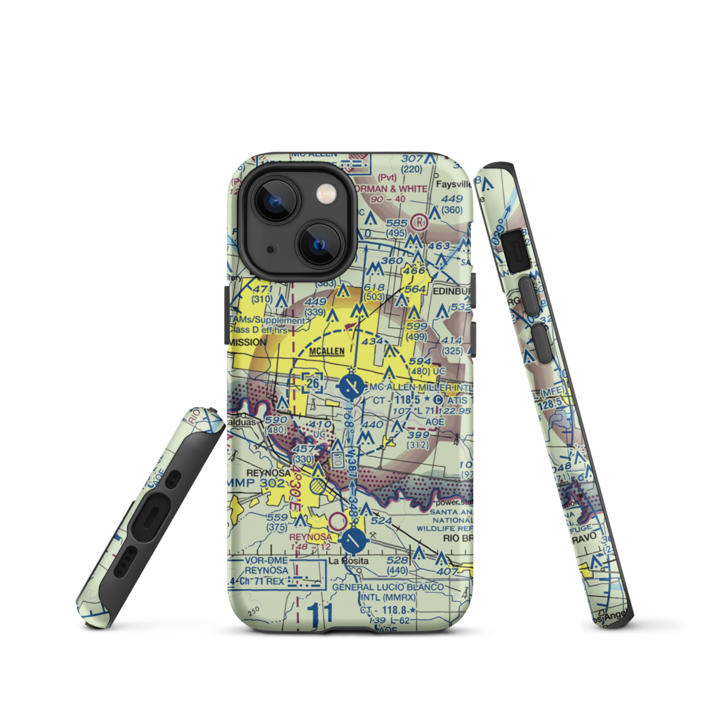 Mc Allen Miller International Airport (MFE) VFR Sectional  Tough iPhone Case iPhone 13 mini model shown