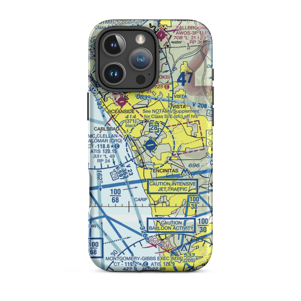 Mc Clellan-Palomar Airport (CRQ) VFR Sectional  Tough iPhone Case iPhone 16 Pro Max model shown
