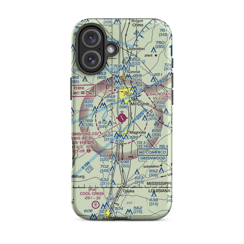 Mc Comb/Pike County Airport/John E Lewis Field (MCB) VFR Sectional  Tough iPhone Case iPhone 16 Plus model shown