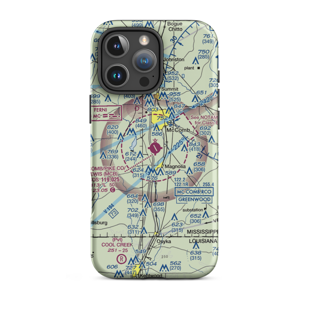 Mc Comb/Pike County Airport/John E Lewis Field (MCB) VFR Sectional  Tough iPhone Case iPhone 16 Pro Max model shown