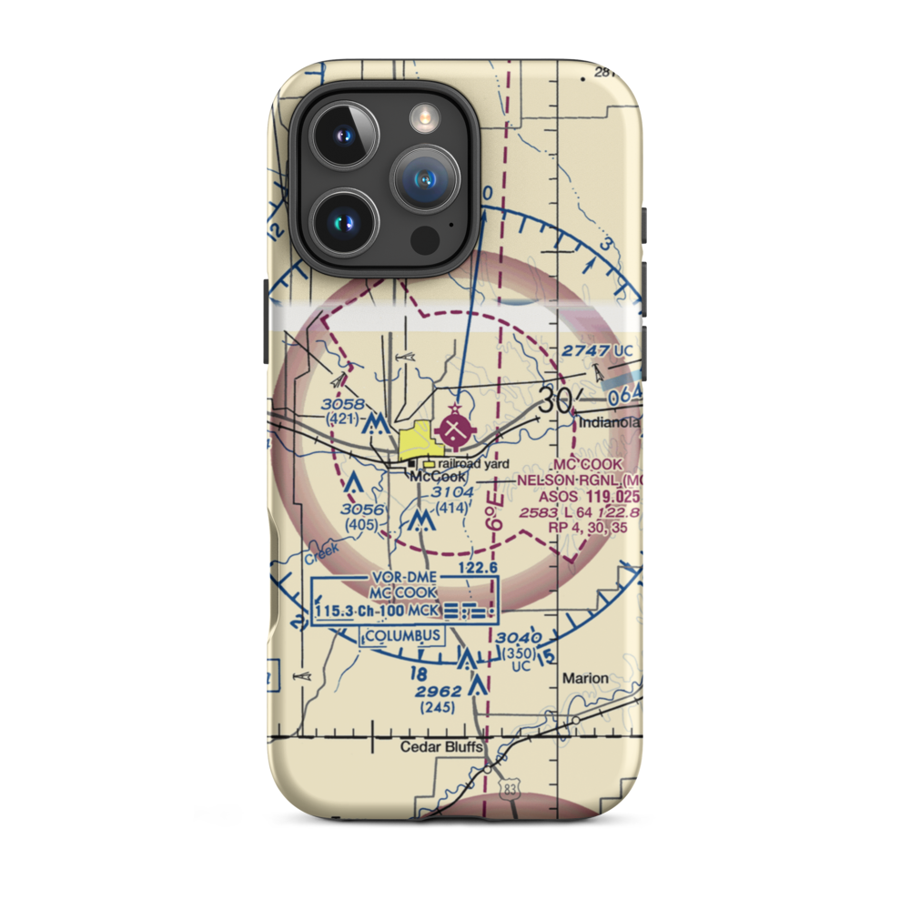 Mc Cook Ben Nelson Regional Airport (MCK) VFR Sectional  Tough iPhone Case iPhone 16 Pro Max model shown