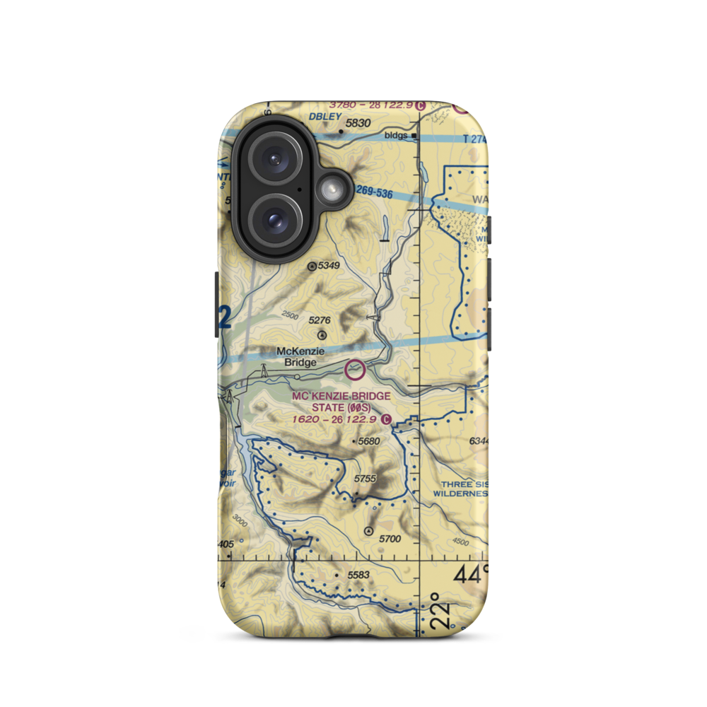 Mc Kenzie Bridge State Airport (00S) VFR Sectional  Tough iPhone Case iPhone 16 model shown