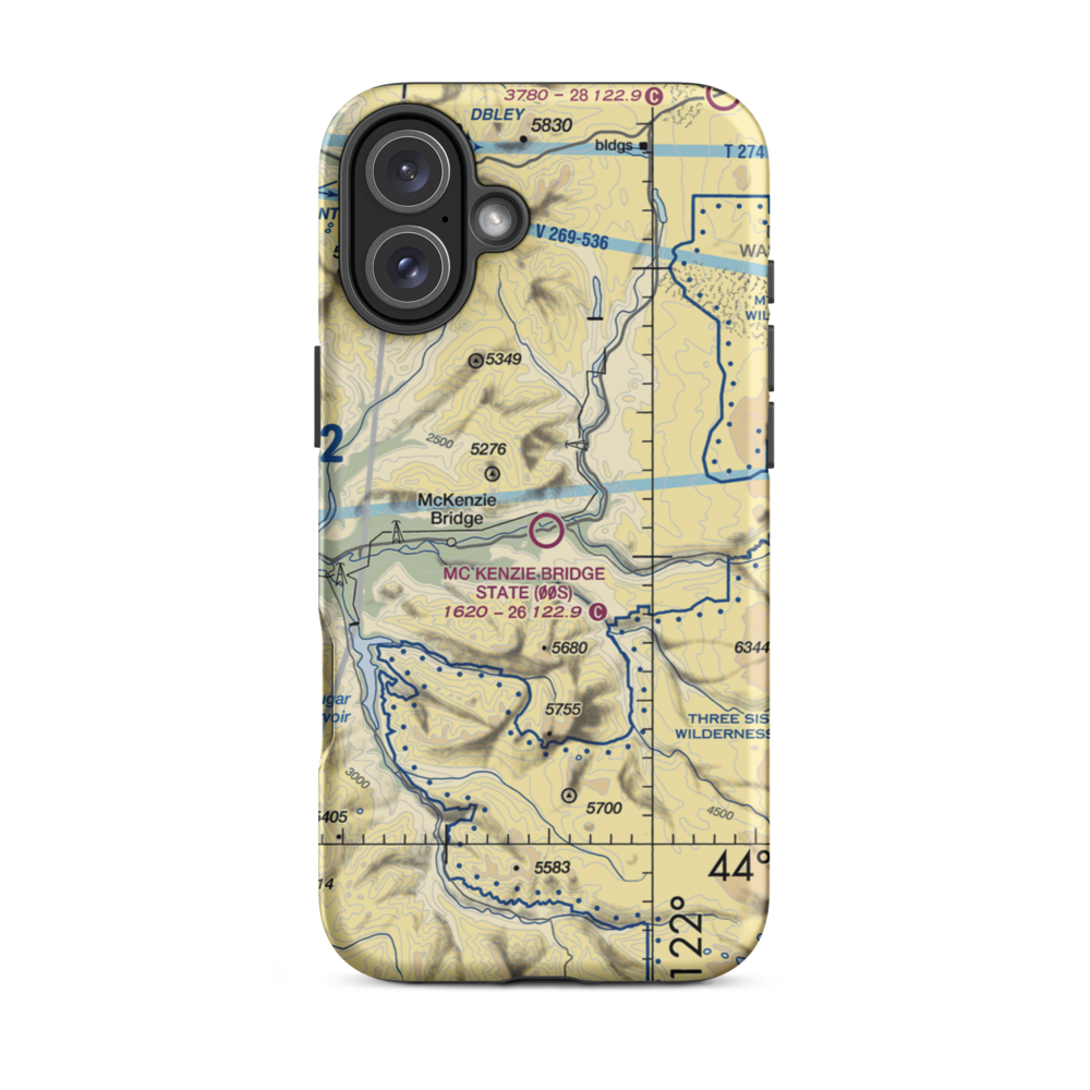 Mc Kenzie Bridge State Airport (00S) VFR Sectional  Tough iPhone Case iPhone 16 Plus model shown
