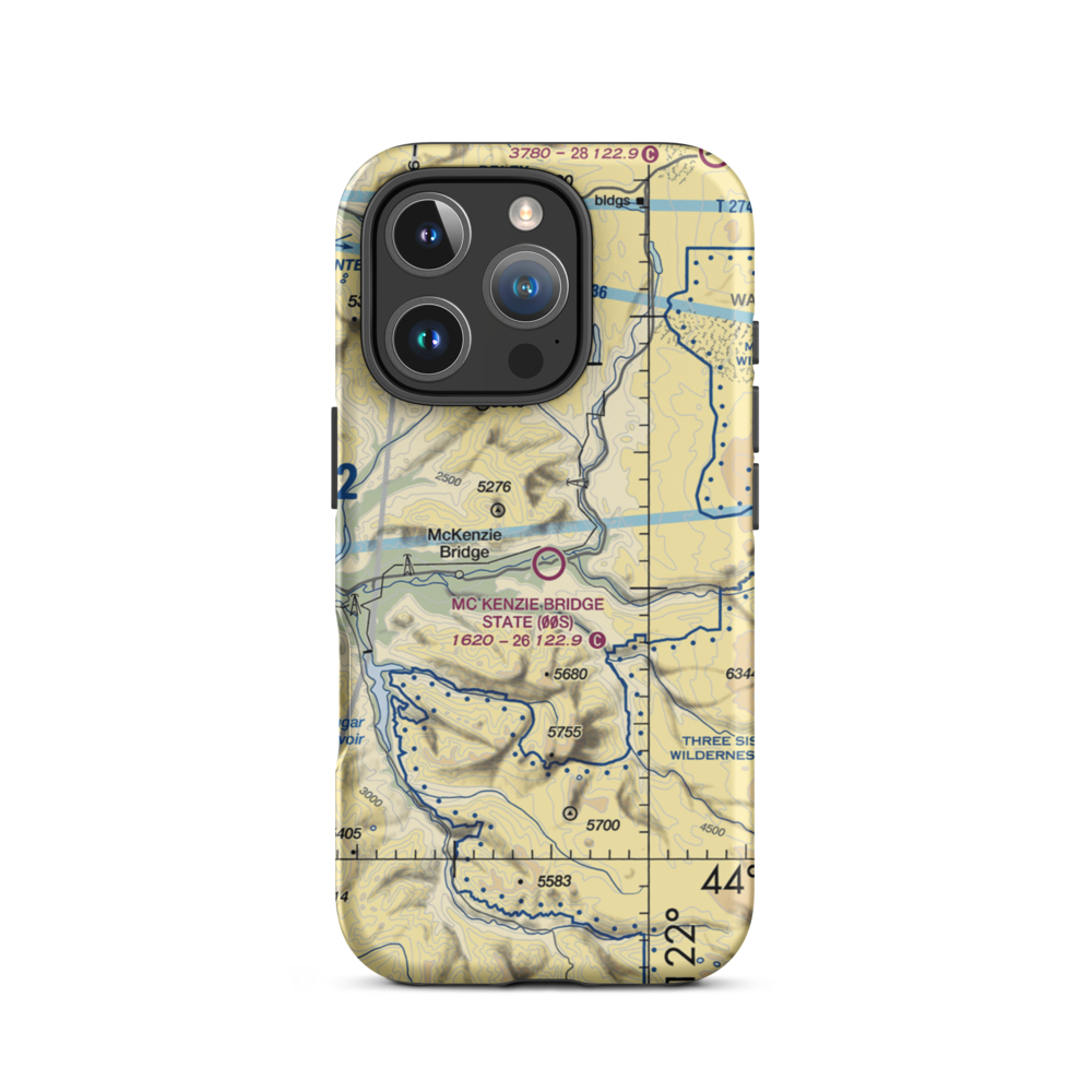 Mc Kenzie Bridge State Airport (00S) VFR Sectional  Tough iPhone Case iPhone 16 Pro model shown