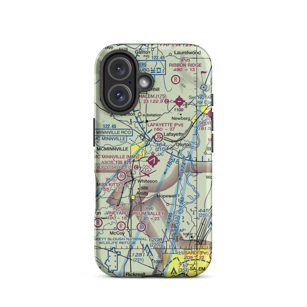 Mc Minnville Municipal Airport (MMV) VFR Sectional  Tough iPhone Case iPhone 16 model shown
