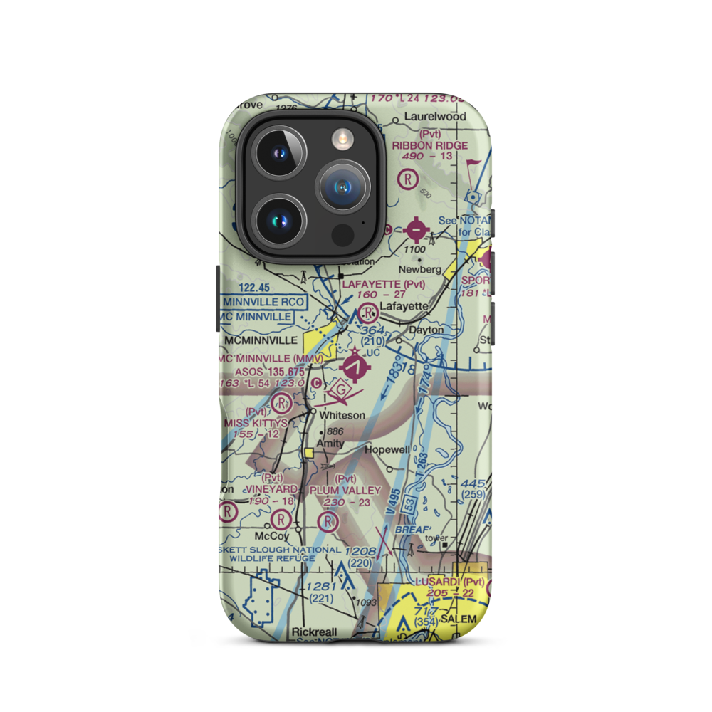 Mc Minnville Municipal Airport (MMV) VFR Sectional  Tough iPhone Case iPhone 16 Pro model shown