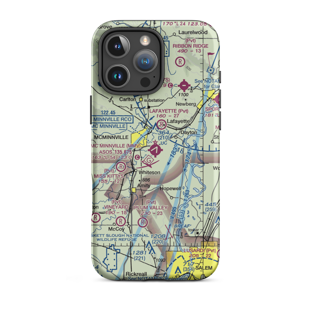 Mc Minnville Municipal Airport (MMV) VFR Sectional  Tough iPhone Case iPhone 16 Pro Max model shown