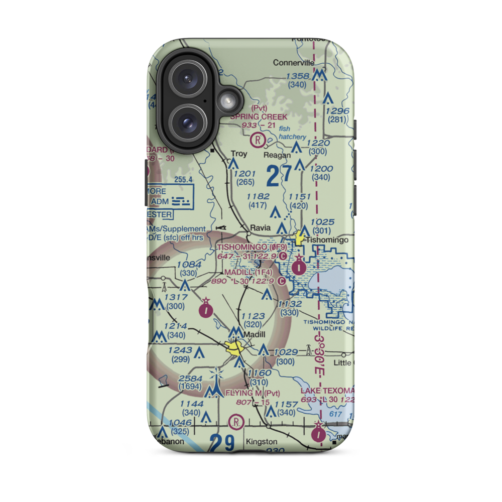 Mcdaniel Aviation Airport (OK28) VFR Sectional  Tough iPhone Case iPhone 16 Plus model shown