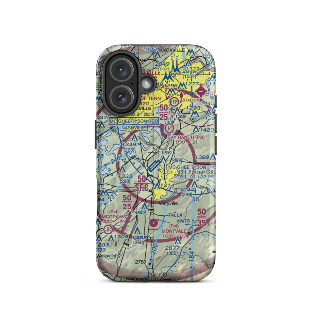 McGhee Tyson Airport (TYS) VFR Sectional  Tough iPhone Case iPhone 16 model shown