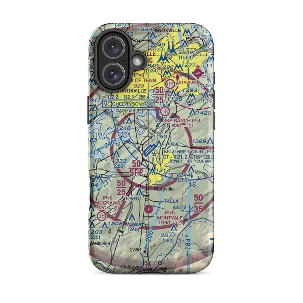 McGhee Tyson Airport (TYS) VFR Sectional  Tough iPhone Case iPhone 16 Plus model shown