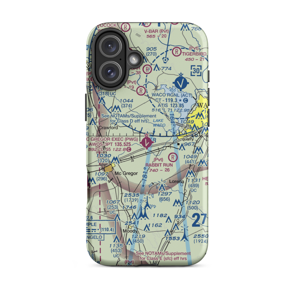 McGregor Executive Airport (PWG) VFR Sectional  Tough iPhone Case iPhone 16 Plus model shown